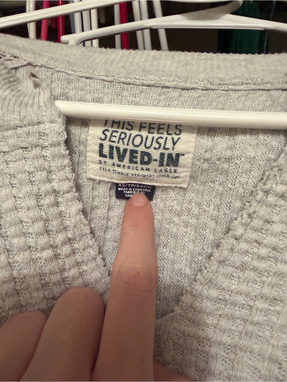 American Eagle Outfitters Light Gray Waffle Knit Top